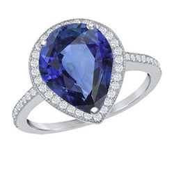 Edelsteen Halo Peer Ceylon Saffier Ring & Diamanten 5 Karaat