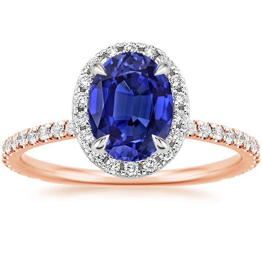 Edelsteen Halo Ring Ovaal SriLanka Saffier 5 Karaat Tweekleurig Goud 14K - harrychadent.nl