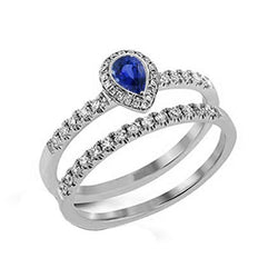 Edelsteen Halo Verlovingsring Set Peer Blauwe Saffier 2,50 Karaat