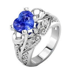 Edelsteen Hart Blauwe Saffier Ring Antieke Stijl Diamanten 2 Karaat