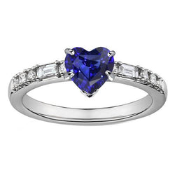 Edelsteen Hart Saffier Ring Baguette & Prinses Diamanten 2,50 Karaat