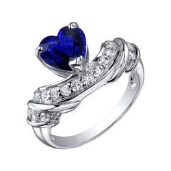 Edelsteen Hart Trouwring Blauwe Saffier Geaccentueerde Diamanten 3 Karaat