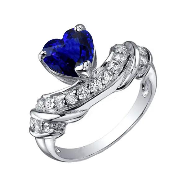 Edelsteen Hart Trouwring Blauwe Saffier Geaccentueerde Diamanten 3 Karaat - harrychadent.nl