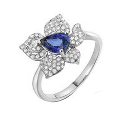 Edelsteen Ring Blauwe Saffier & Diamanten 2,50 Karaat Bloem Stijl