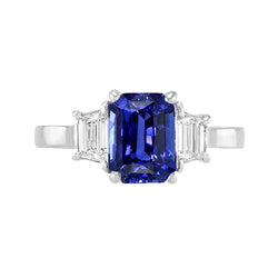 Edelsteen Ring Blauwe Saffier Smaragd & Trapezium Diamant 2,50 Karaat