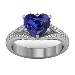 Edelsteen Ring Ceylon Sapphire Diamond Pave Split Shank 3,50 karaat