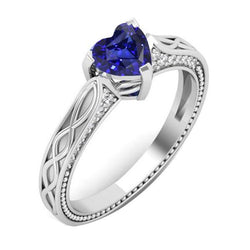 Edelsteen Ring Hart Blauwe Saffier Antieke Stijl 1,25 Karaat Diamanten