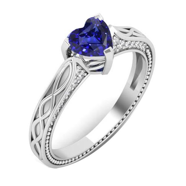 Edelsteen Ring Hart Blauwe Saffier Antieke Stijl 1,25 Karaat Diamanten - harrychadent.nl