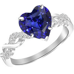 Edelsteen Ring Hart Geslepen Blauwe Saffier Infinity Stijl 4 Karaats Diamant