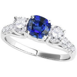 Edelsteen Ring Kussen Saffier Trellis Instelling Diamanten 3,50 Karaat