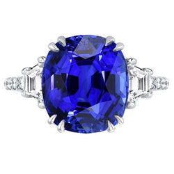Edelsteen Ring Ovaal Saffier Trapezium & Pavé Gezette Natuurlijke uit de aarde gewonnen Diamanten 5.50 Karaat