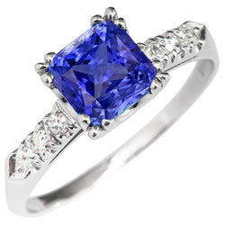 Edelsteen Ring Stralende Blauwe Saffier Prong Set Diamanten 2,50 Karaat
