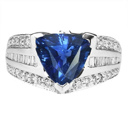 Edelsteen Ring Triljoen Saffier 4,50 Karaat Stokbrood & Ronde Diamanten