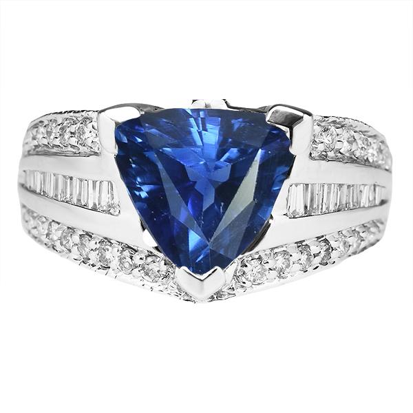 Edelsteen Ring Triljoen Saffier 4,50 Karaat Stokbrood & Ronde Diamanten - harrychadent.nl