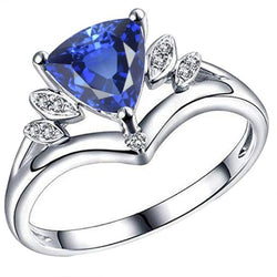Edelsteen Sapphire Fancy Ring 2 karaat biljoen geslepen 14K gouden sieraden