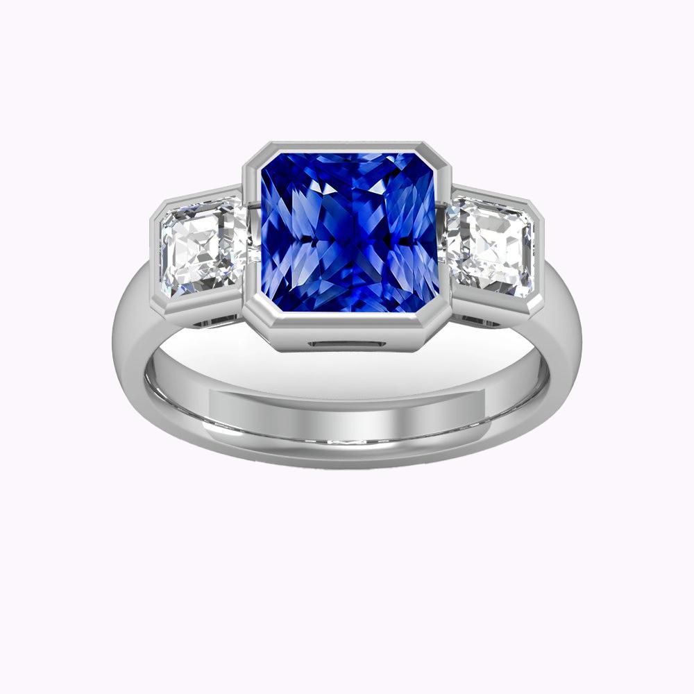 Edelsteen Sieraden 3 Stenen Stralende Saffier & Asscher Diamanten 3 Karaat - harrychadent.nl
