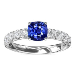 Edelsteen Sieraden Kussen Ceylon Sapphire Ring 3 Karaat Diamanten