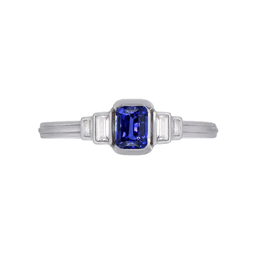 Edelsteen Smaragd Blauwe Saffier Ring 5 Stenen Baguette Diamanten 2 Karaat