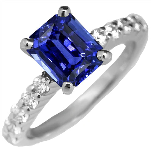 Edelsteen Smaragd Blauwe Saffier Ring Met Diamanten Accenten 2,50 Karaat