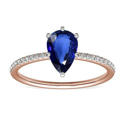 Edelsteen Solitaire Blauwe Saffier Ring & Pave Set Diamant 3,50 Karaat