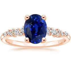 Edelsteen Solitaire Met Diamanten Accenten Ring Blauwe Saffier 4 Karaat