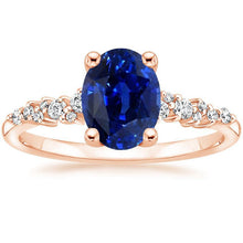 Afbeelding in Gallery-weergave laden, Edelsteen Solitaire Met Diamanten Accenten Ring Blauwe Saffier 4 Karaat - harrychadent.nl
