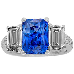 Edelsteen Stralende Saffier Ring 4.50 Karaat Smaragd & Ronde Diamanten