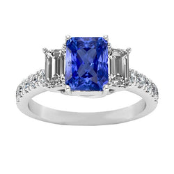 Edelsteen Stralende Saffier Ring Smaragd & Ronde Diamanten 3 Karaat