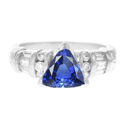 Edelsteen Triljoen Saffier Ring Baguette & Ronde Diamanten 2,50 Karaat