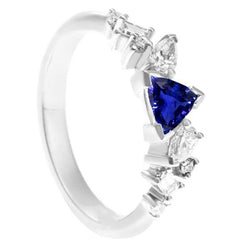 Edelsteen Triljoen V Prong Blauwe Saffier & Diamanten Ring 1 Karaat