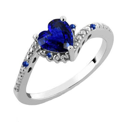 Edelsteen Verlovingshart & Ronde Blauwe Saffier Ring 2 Karaat