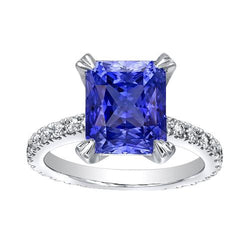 Edelsteen Verlovingsring Pave Set Diamanten Stralende Saffier 3 Karaat