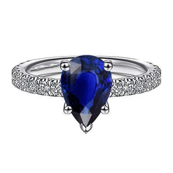 Edelsteen Verlovingsring Peer Ceylon Sapphire Pave Set 3,50 karaat