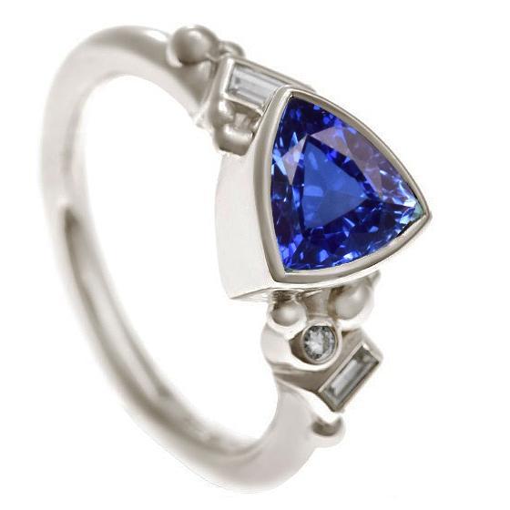 Edelsteen biljoen bezel set blauwe saffier ring 2 karaat stokbrood diamanten - harrychadent.nl