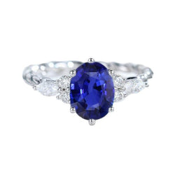 Edelsteen blauwe saffier ring met markiezin & ronde diamanten 4 karaat
