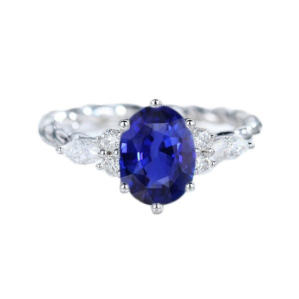 Edelsteen blauwe saffier ring met markiezin & ronde diamanten 4 karaat - harrychadent.nl