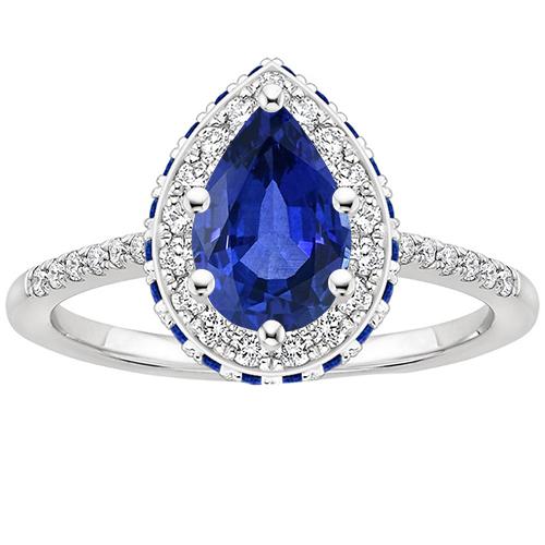 Edelsteen diamanten verlovingsring Halo Pear Cut blauwe saffier 6 karaat - harrychadent.nl