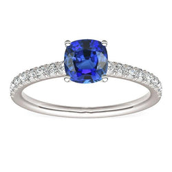 Edelsteen kussen geslepen saffier ring 2,50 karaat Fishtail set diamanten