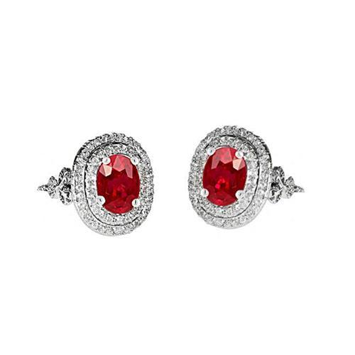Edelsteen oorbellen Robijn & diamanten 9,04 karaat witgoud 14K - harrychadent.nl