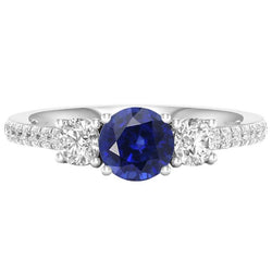 Edelsteen ronde saffier ring 3 stenen stijl diamanten 6,50 karaat goud