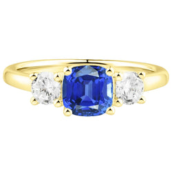 Edelsteen sieraden 3 stenen kussen saffier diamanten ring 4,50 karaat
