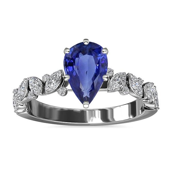 Edelsteen sieraden blauwe saffier ring markiezin & ronde diamanten 3 karaat - harrychadent.nl