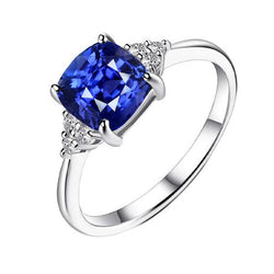 Edelsteen sieraden kussen saffier ring 2,50 karaat kleine ronde diamant