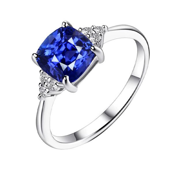 Edelsteen sieraden kussen saffier ring 2,50 karaat kleine ronde diamant - harrychadent.nl