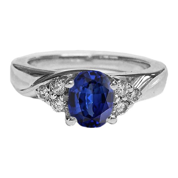 Edelsteenring Ovaal geslepen blauwe saffier en diamanten 3 karaat witgoud - harrychadent.nl