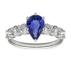 Edelsteenring voor dames Peervormige blauwe saffier met accenten 4 karaat