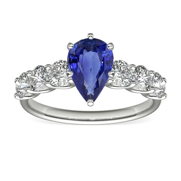 Edelsteenring voor dames Peervormige blauwe saffier met accenten 4 karaat - harrychadent.nl