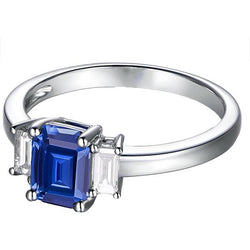 Emerald 3 steen blauwe saffier trouwring 2,50 karaat gouden sieraden