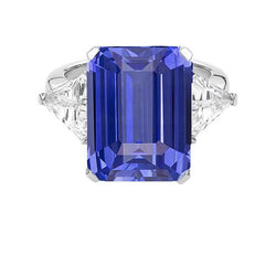 Emerald 3 stenen Ceylon saffier ring met biljoen diamant 3,50 karaat