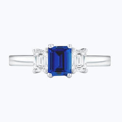 Emerald 3 stenen ring 2 karaat blauwe saffier & diamanten sieraden goud 14K